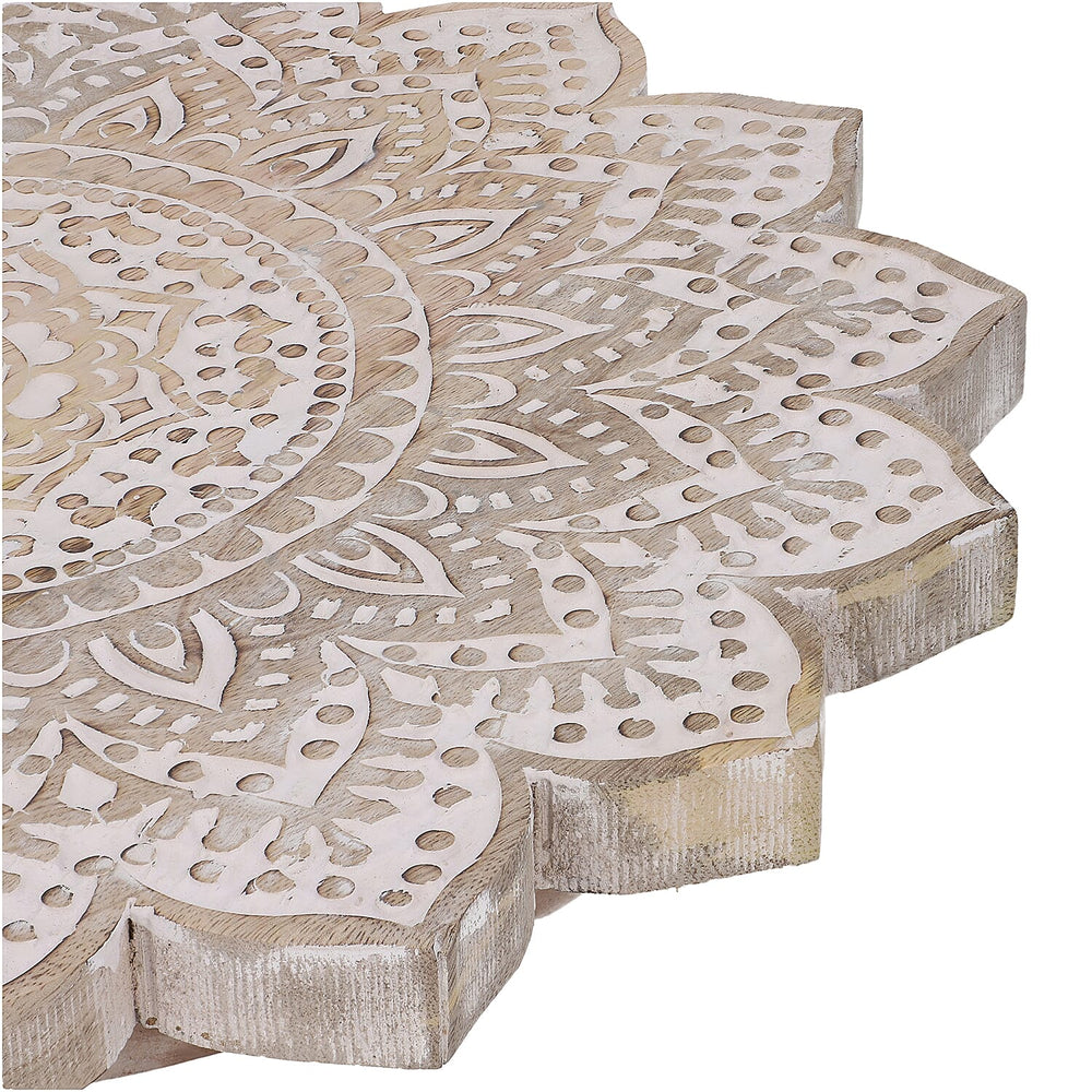 Handmade Mango Wood Carved Rotating Tray (Dia 40.62cm)