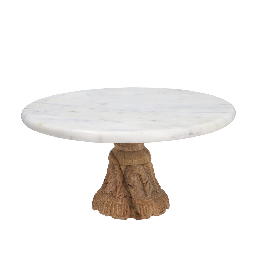 Handmade Marble Cake Stand with Wooden Base