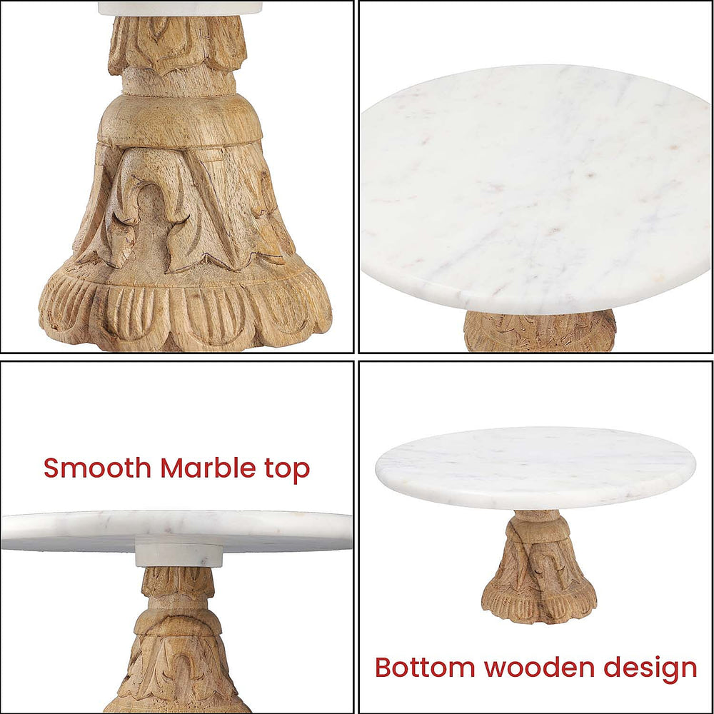 Handmade Marble Cake Stand with Wooden Base