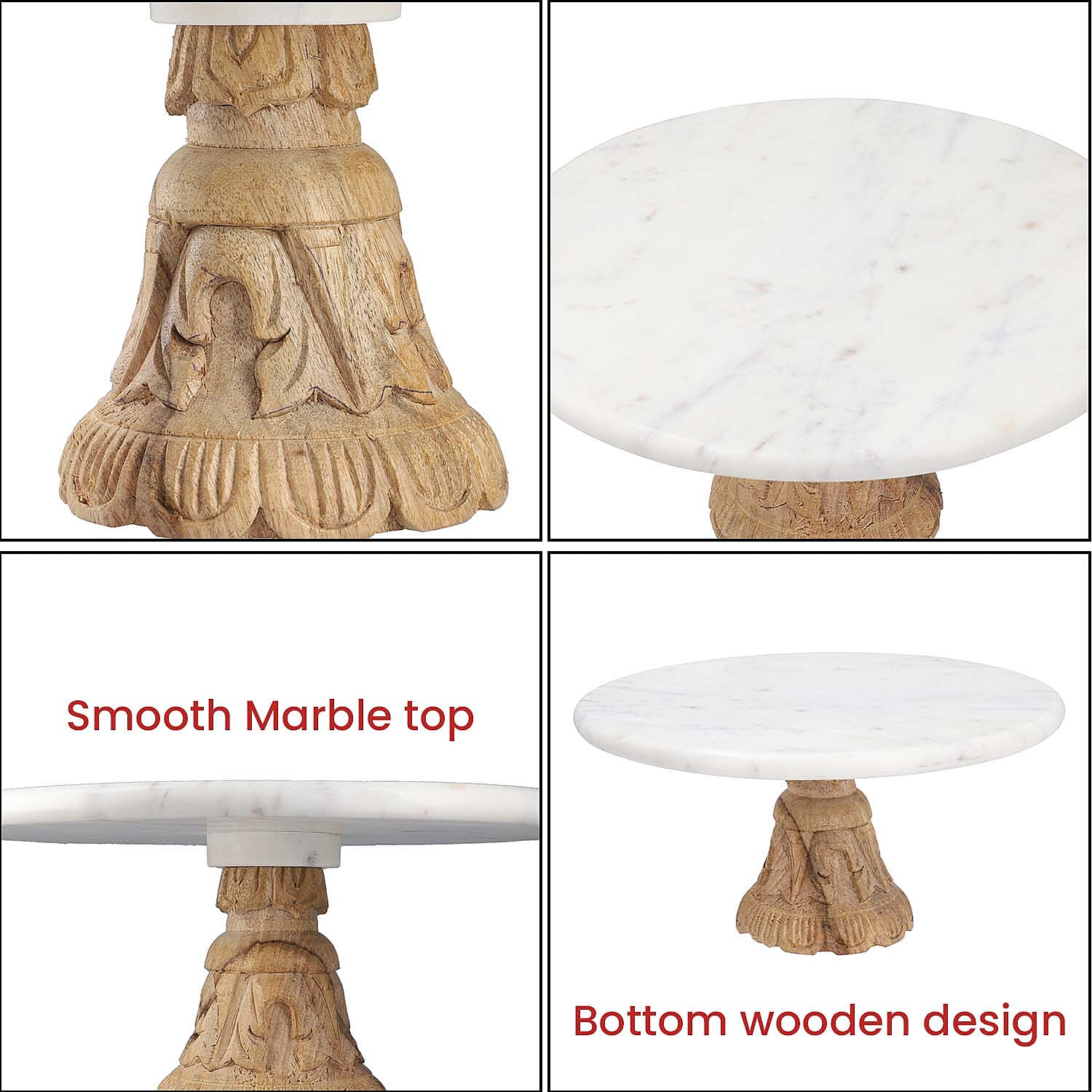 Handmade Marble Cake Stand with Wooden Base