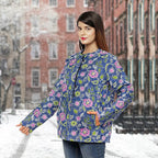 Handmade Printed Reversible Quilted Full-Sleeves Jacket in Navy - (Size M, 12-14 )