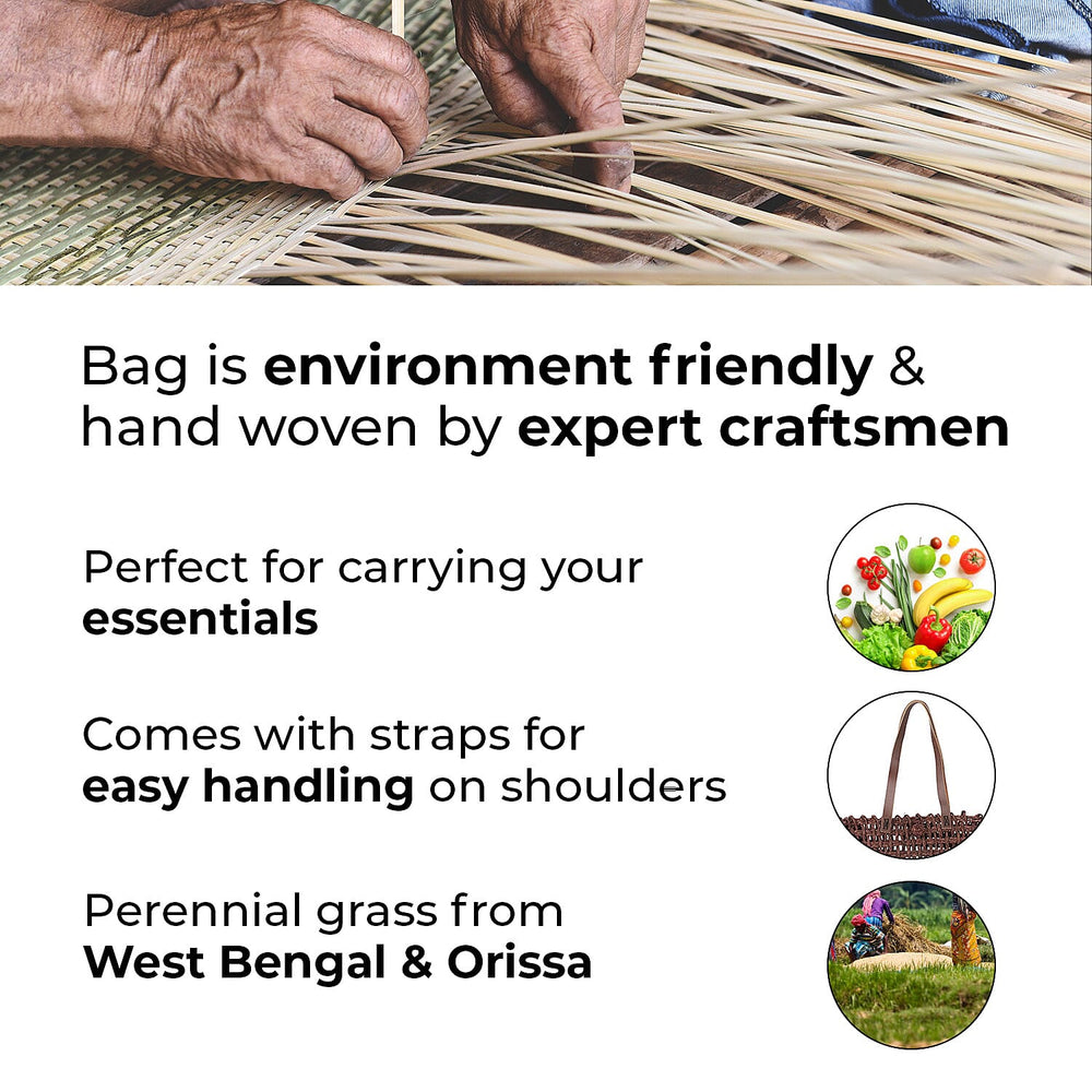 Handmade Sabai Grass Lunch Bag (Size 33x30x12 Cm) - Brown