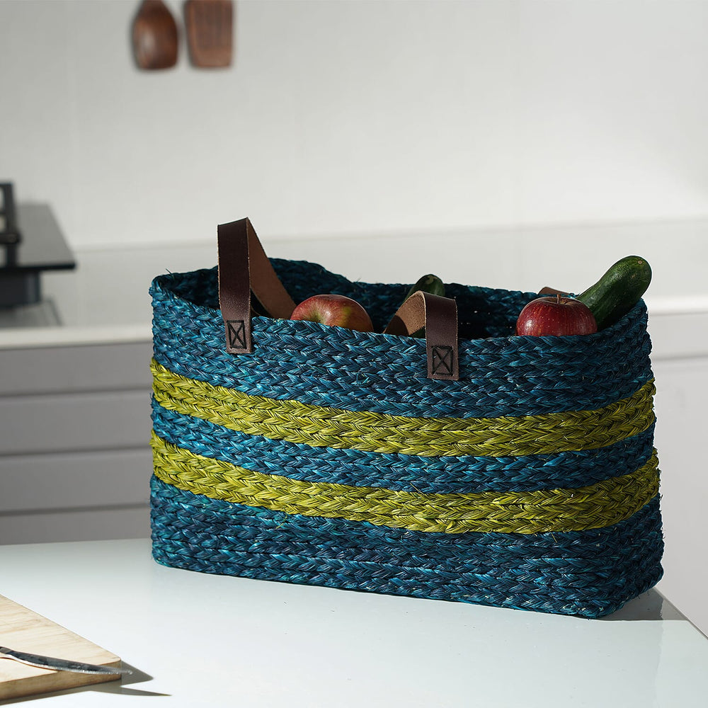 Handmade Sabai Grass Veg Bucket Bag (Size 41x23x14 Cm) - Green