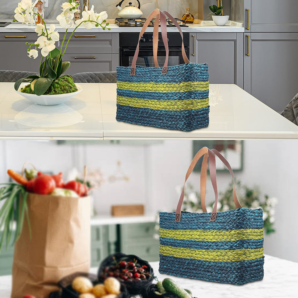 Handmade Sabai Grass Veg Bucket Bag (Size 41x23x14 Cm) - Green