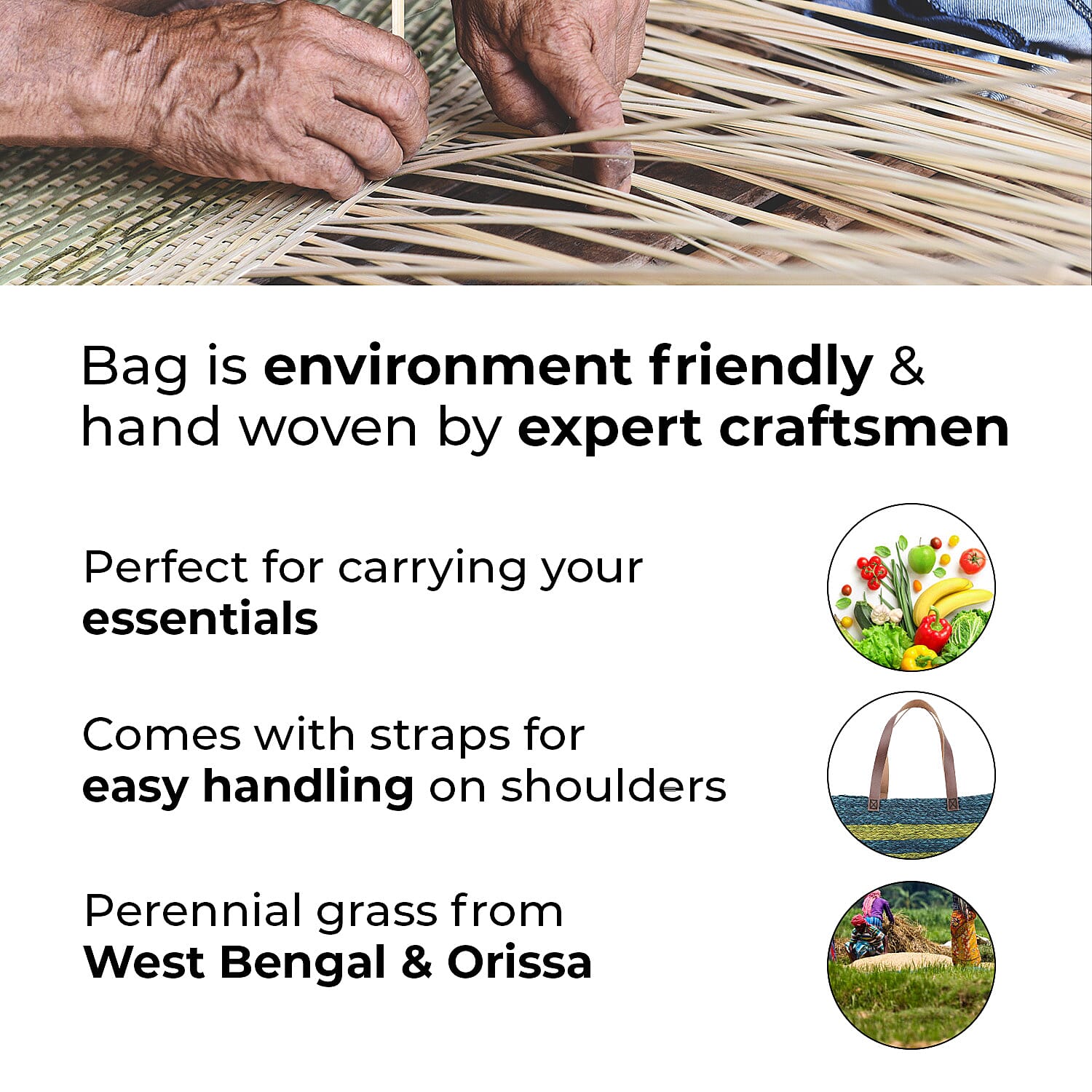 Handmade Sabai Grass Veg Bucket Bag (Size 41x23x14 Cm) - Green