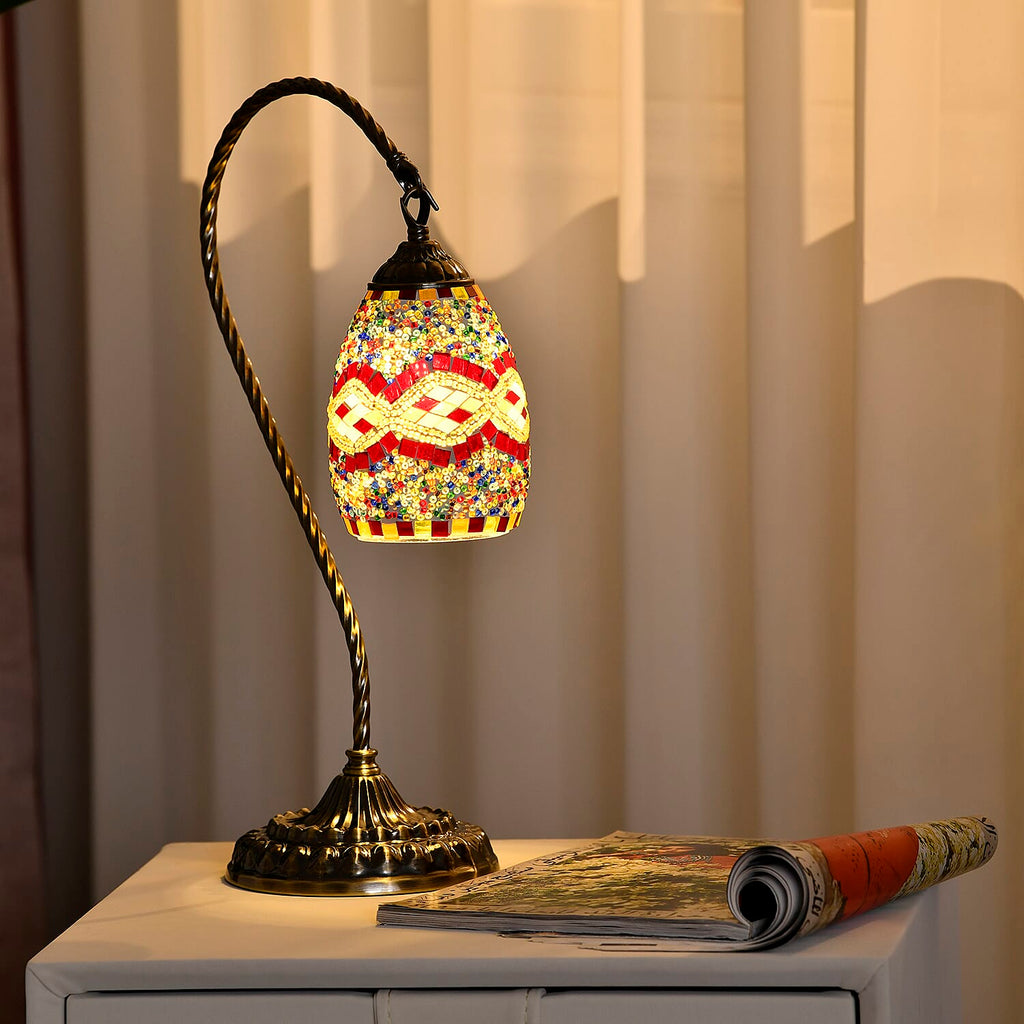 Handmade Floral Pattern Turkish Mosaic Table Lamp - Maroon - Multi