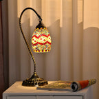 Handmade Floral Pattern Turkish Mosaic Table Lamp - Maroon - Multi