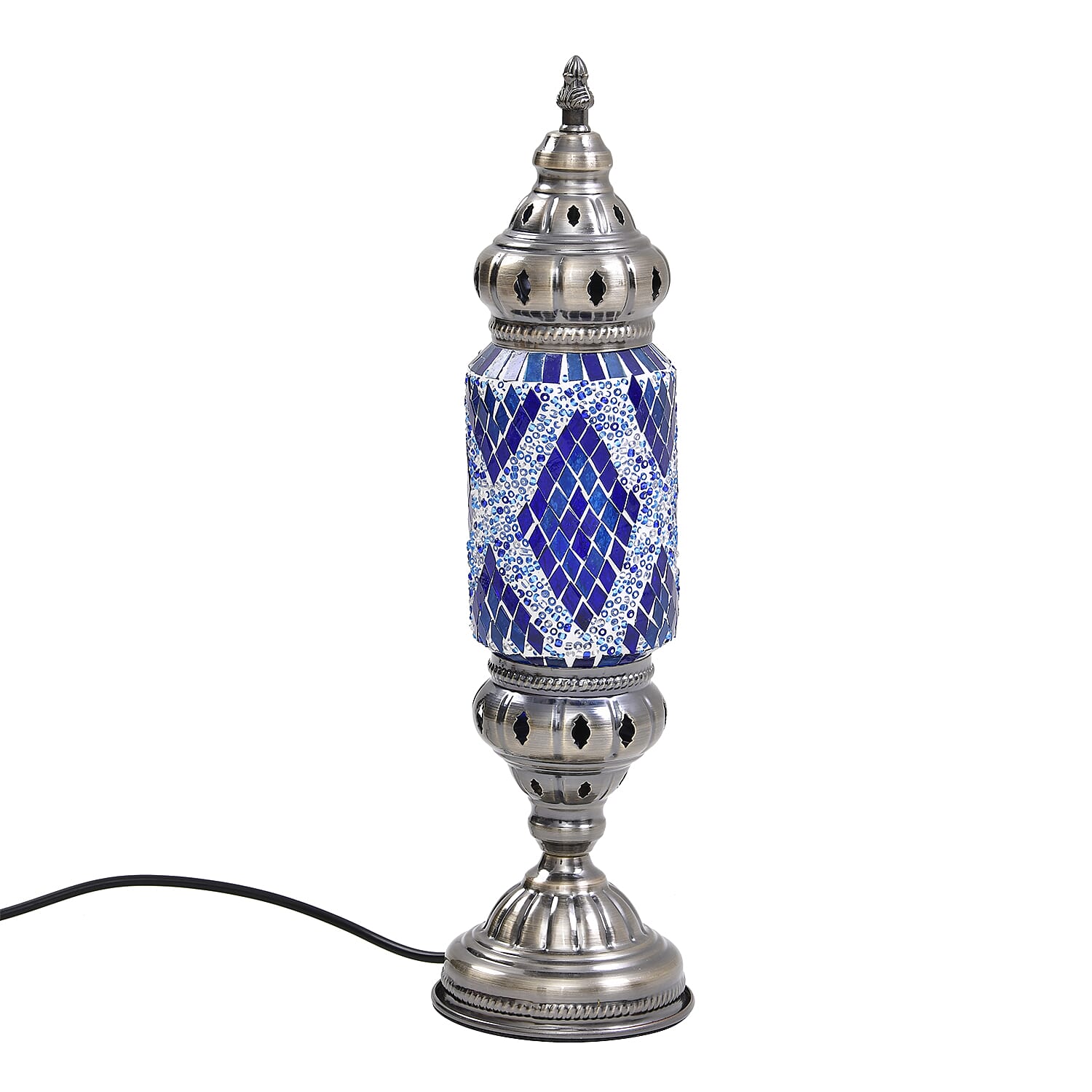Handmade Turkish Mosaic Table Lamp (Size 13x13x40 cm) - Blue