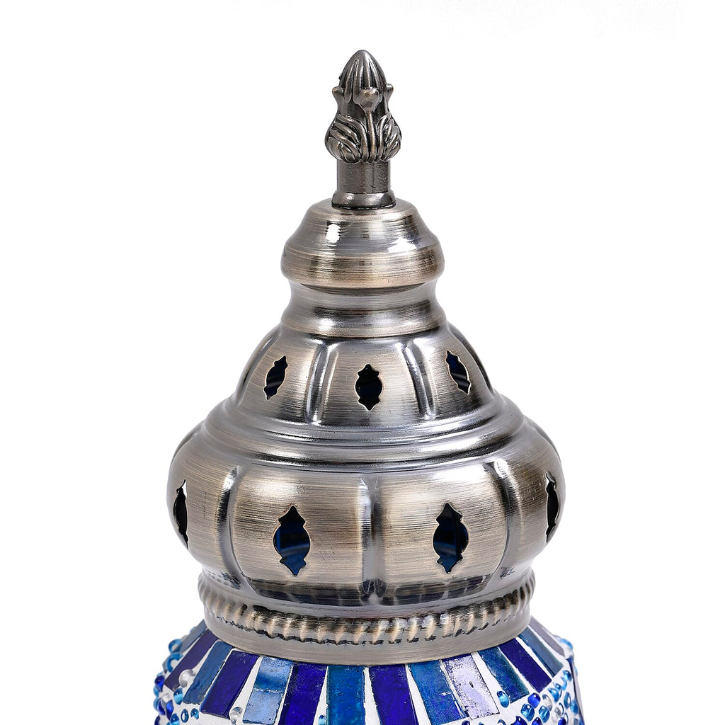 Handmade Turkish Mosaic Table Lamp (Size 13x13x40 cm) - Blue