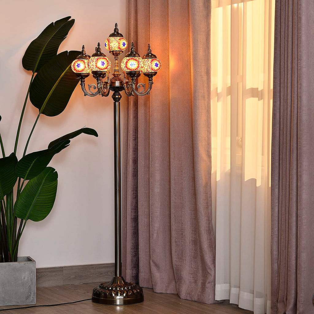 Handmade Turkish Mosaic Tall Lamp - Yellow & Multi
