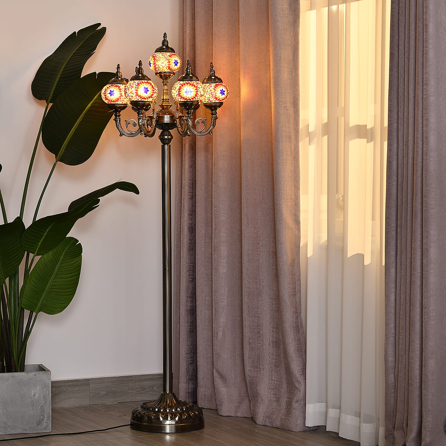 Handmade Turkish Mosaic Tall Lamp - Yellow & Multi