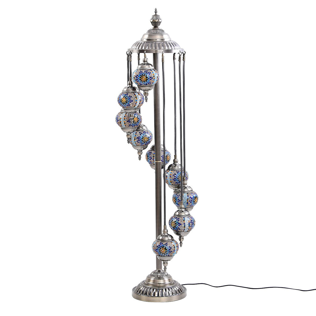 Handmade Turkish Mosaic Table Lamp (Size 145x35 cm) - Blue & Multi