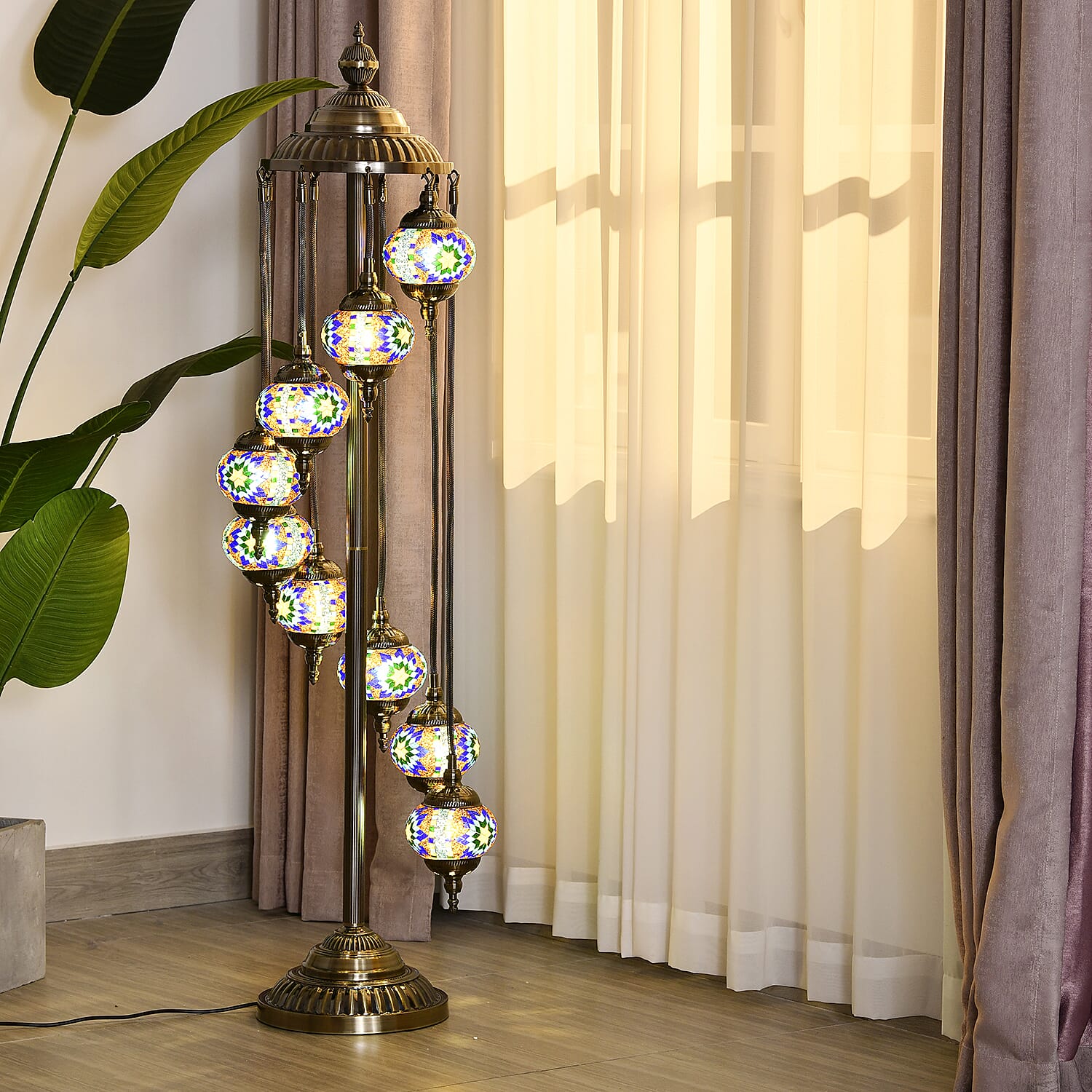 Handmade Turkish Mosaic Table Lamp (Size 145x35 cm) - Blue & Multi