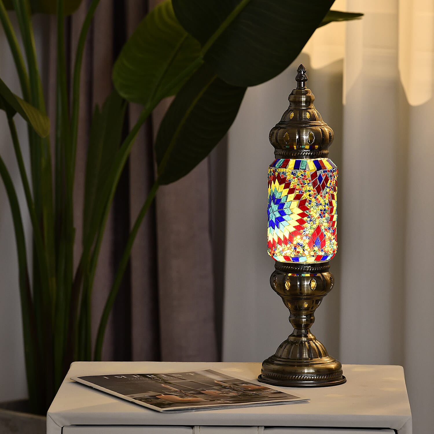 Handmade Turkish Mosaic Table Lamp - Yellow & Multi