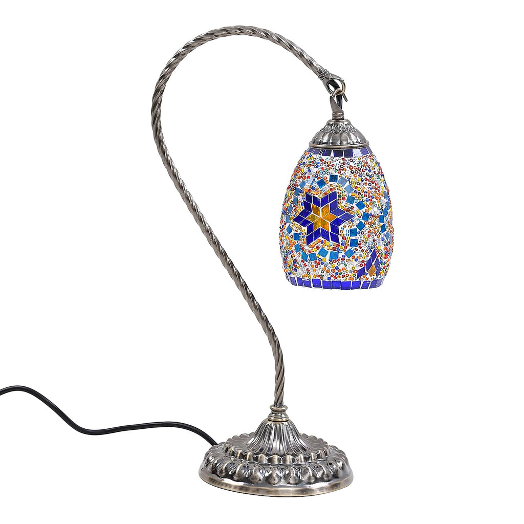 Handmade Turkish Mosaic Table Lamp (Size 15x15x50 cm) - Blue - Multi