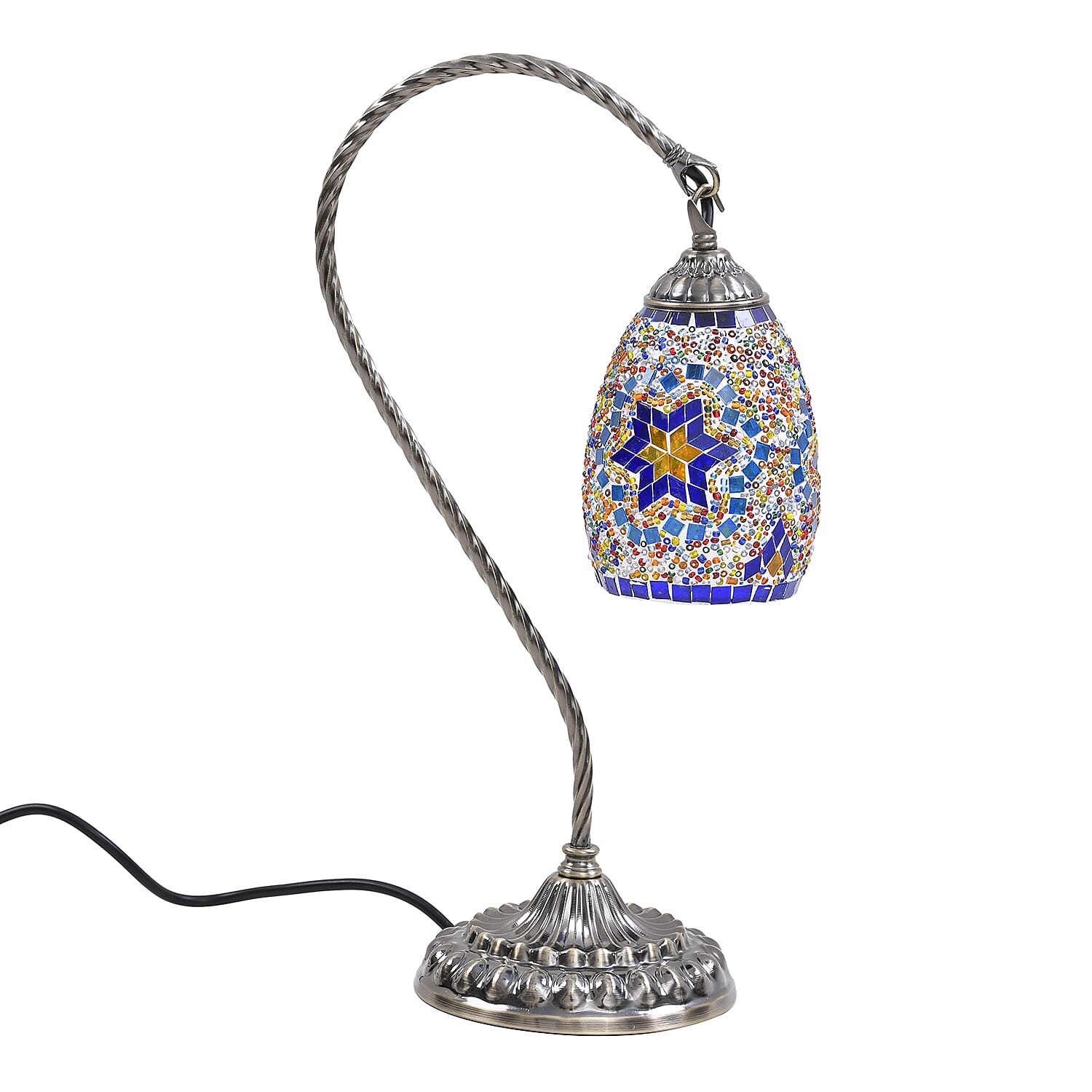 Handmade Turkish Mosaic Table Lamp (Size 15x15x50 cm) - Blue - Multi