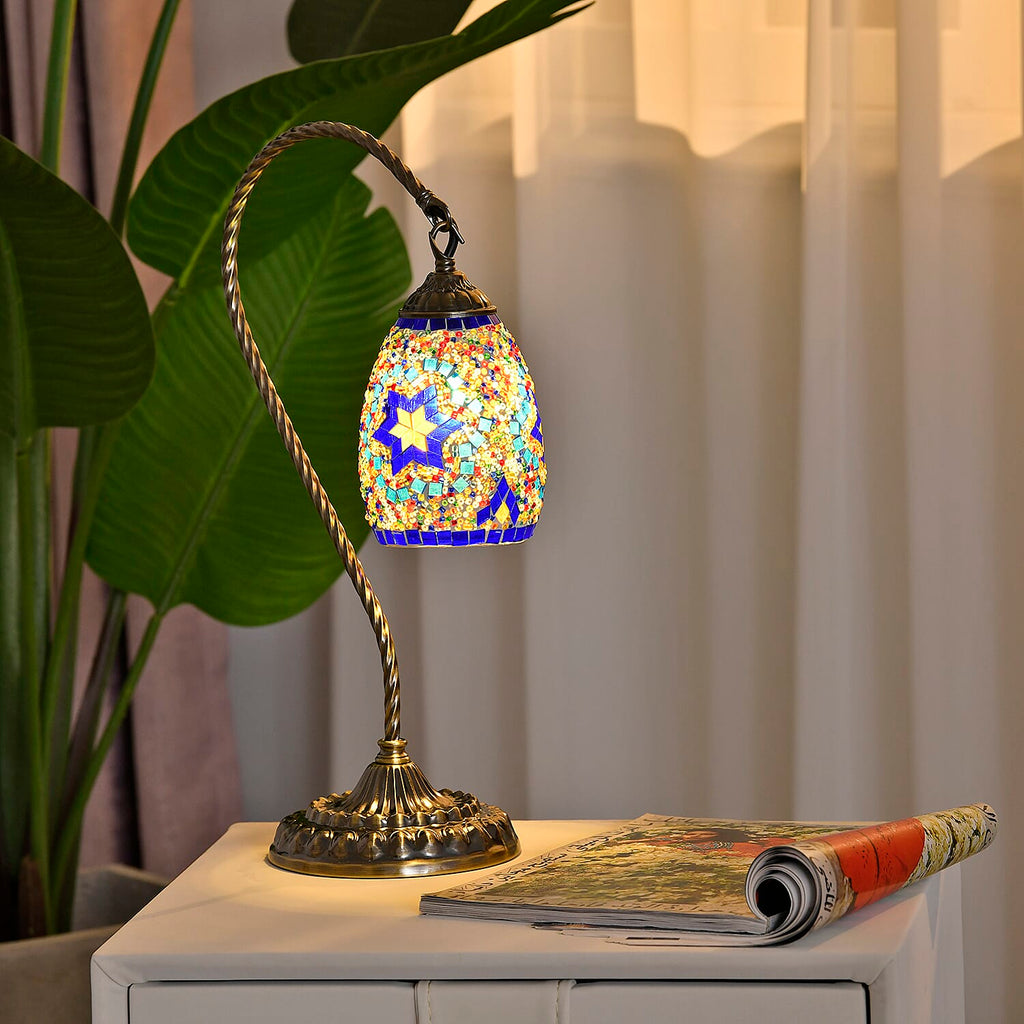 Handmade Turkish Mosaic Table Lamp (Size 15x15x50 cm) - Blue - Multi