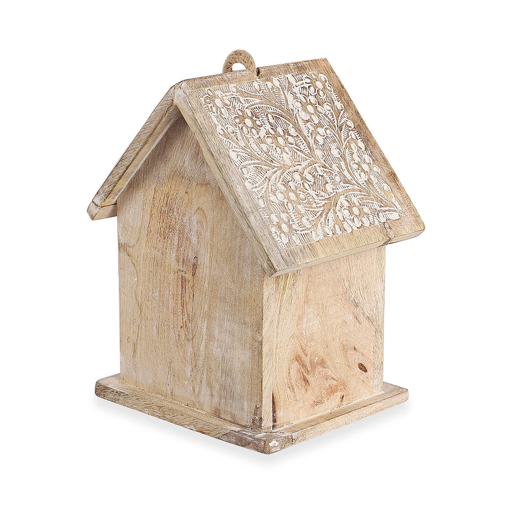Handmade and Carved Mango Wood Hanging Outdoor Bird House
