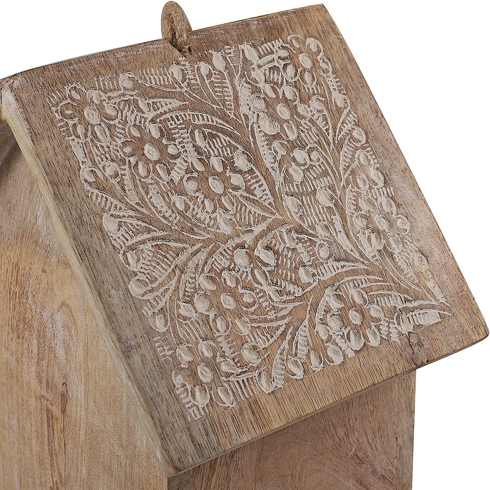 Handmade and Carved Mango Wood Hanging Outdoor Bird House