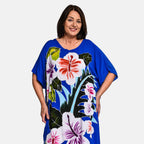 100% Viscose Handpainted Floral Pattern Maxi Dress (One Size) - Blue - Multi