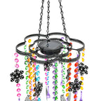 Solar Outdoor Chandelier with Synthetic Crystal Beads, Flower - Leaves Design - Multicolor