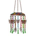 Solar Outdoor Chandelier with Butterfly Synthetic Crystal Beads - Leaves Design - Multicolour