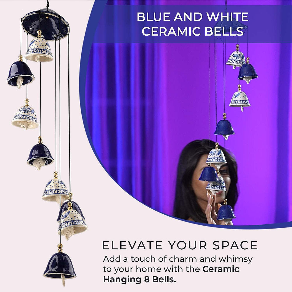 Ceramic Hanging 8 Bells in Gift Box- Blue