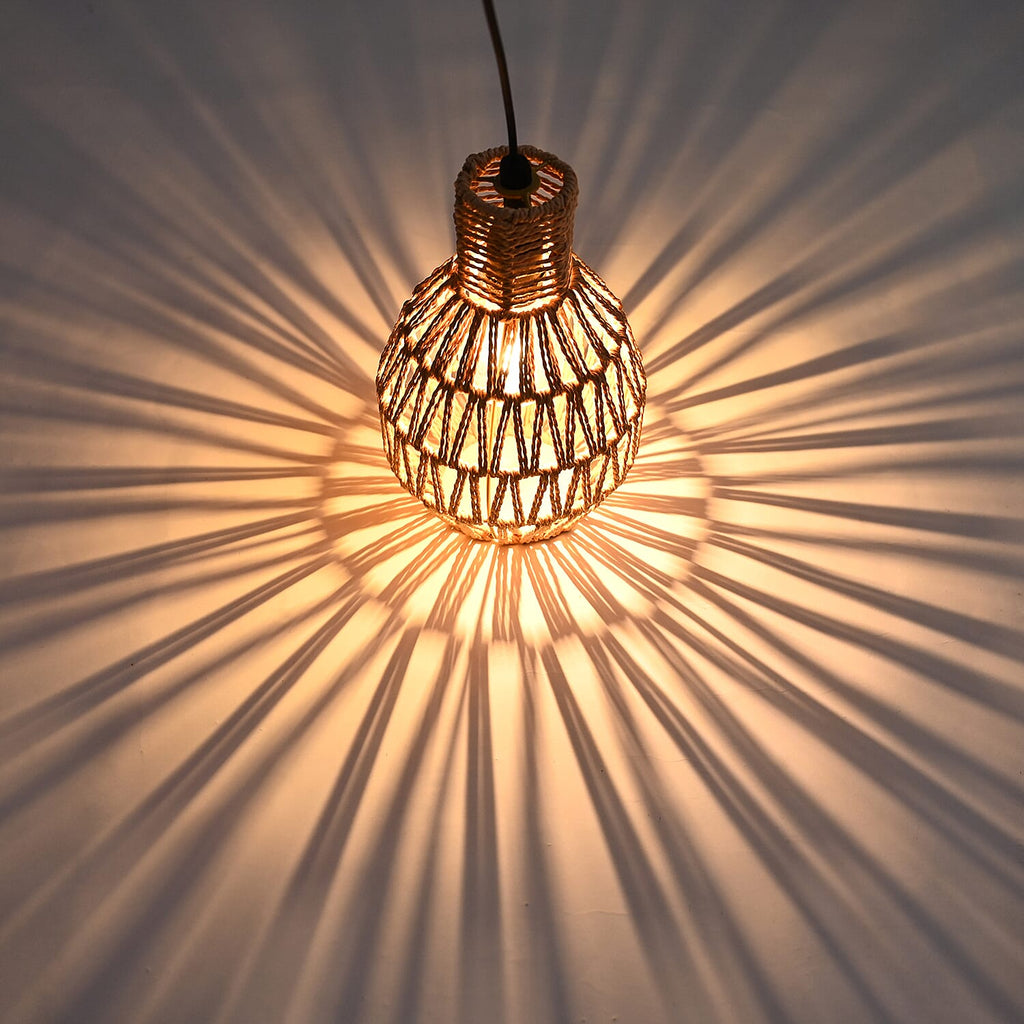 Hanging Rattan Shade Lamp with Filament Bulb - Light Brown