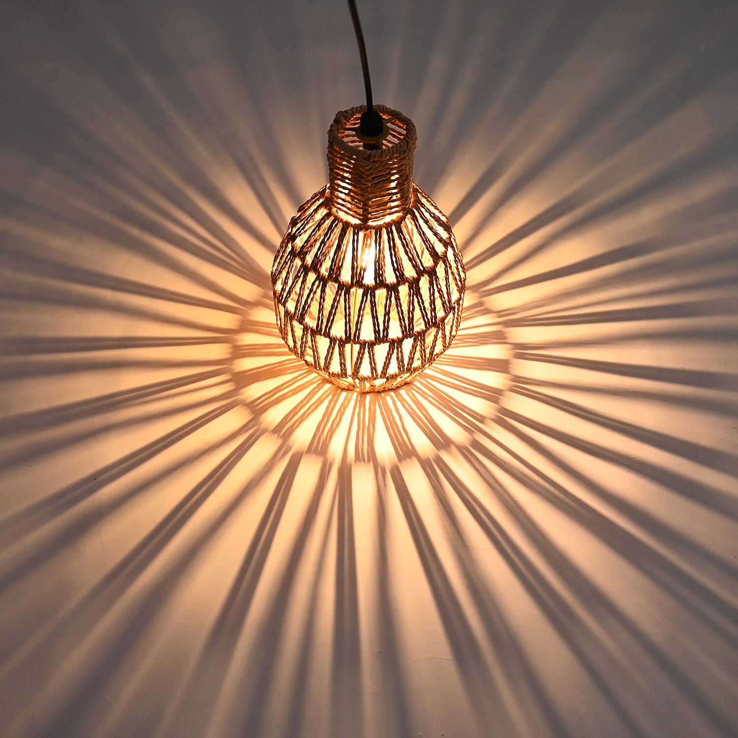 Hanging Rattan Shade Lamp with Filament Bulb - Light Brown