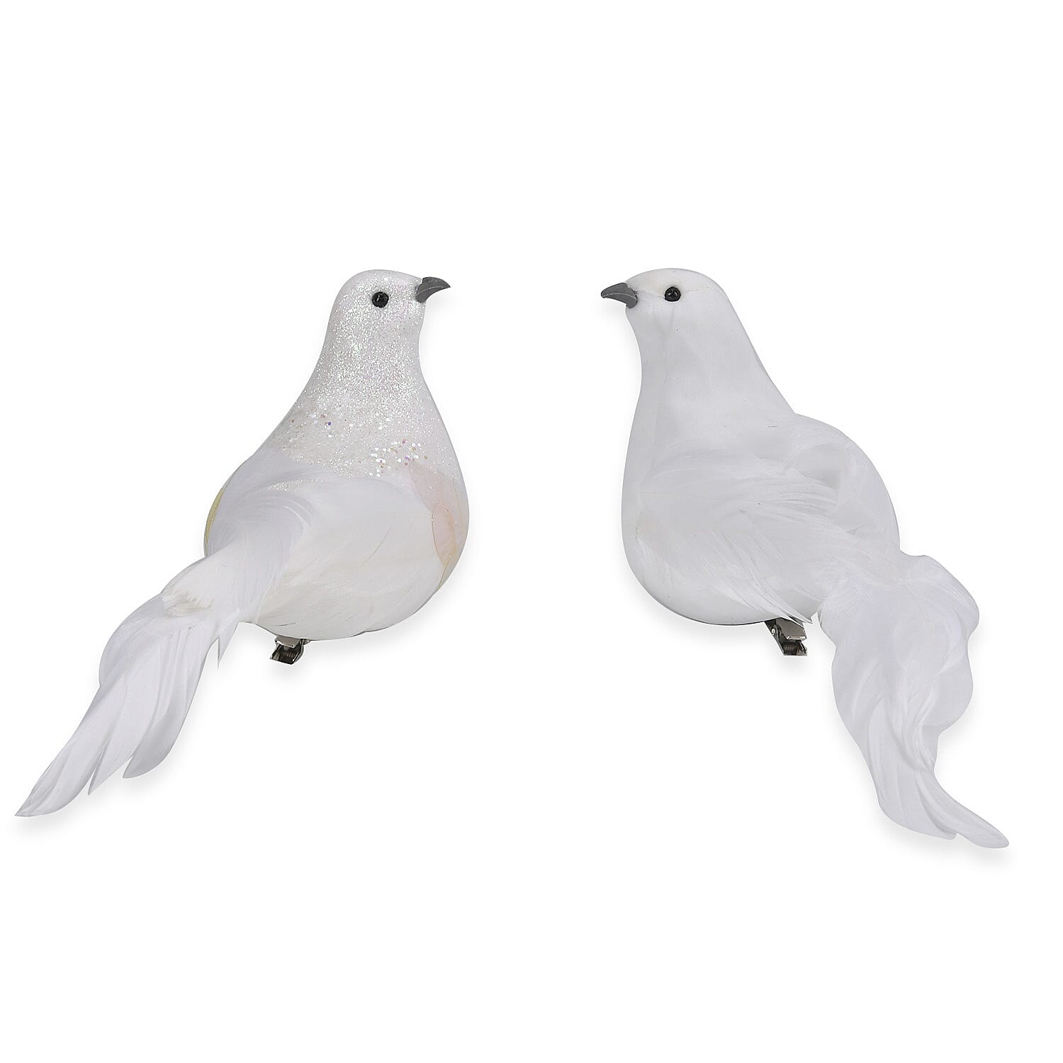 Set of 2 Dove Figurines - White & Glitter Powder