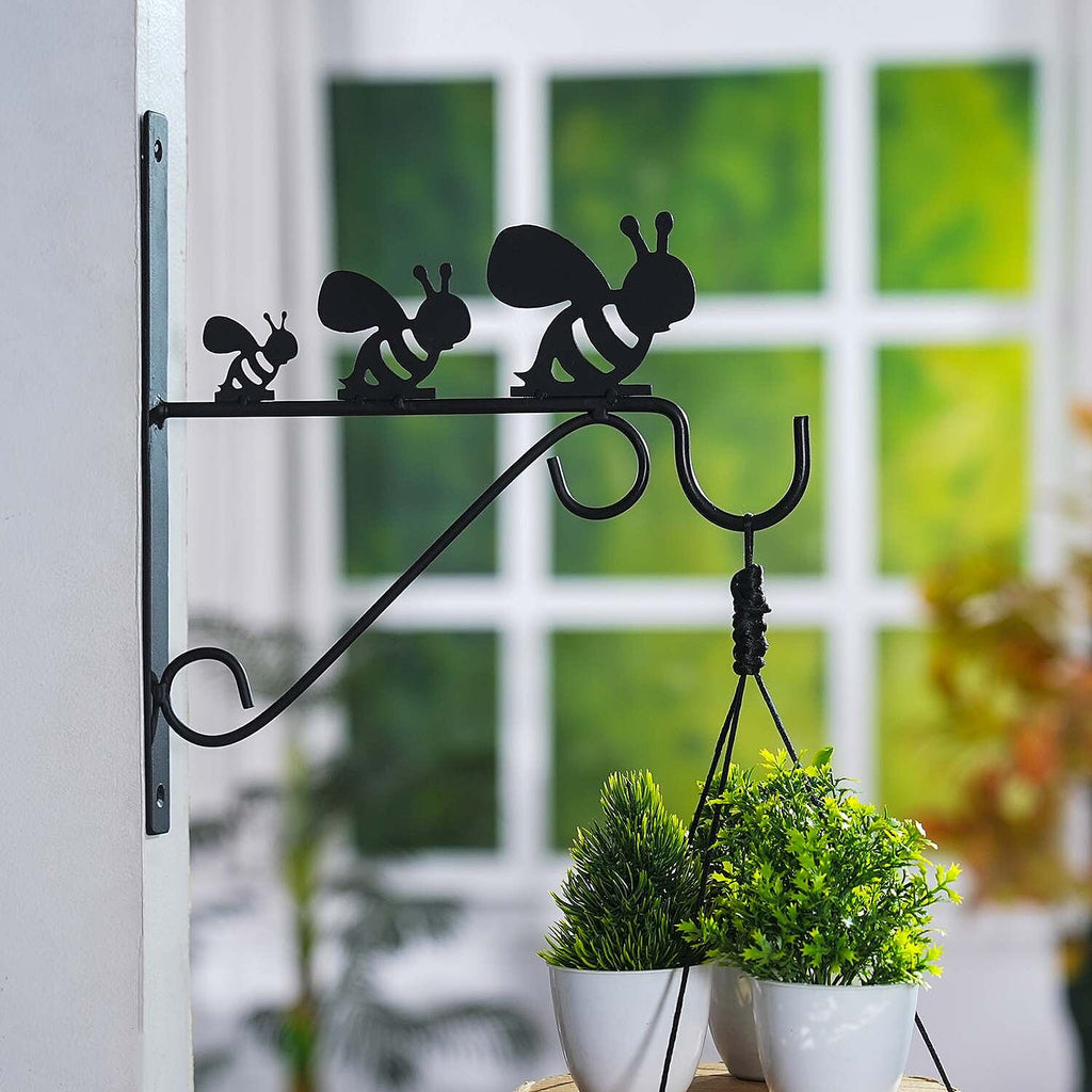 Set of 2 Honeybee Garden Hanging Basket Bracket - Black