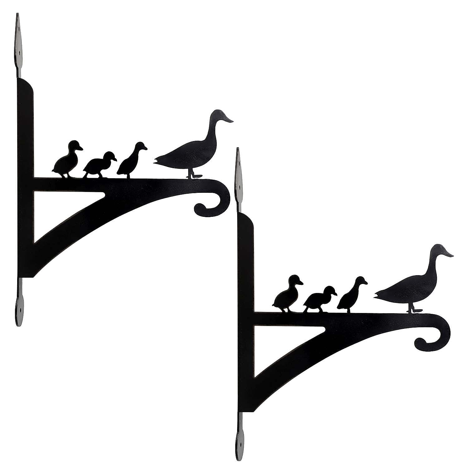Set of 2 Hanging Basket Wall Duck Bracket Hook For Garden - Black