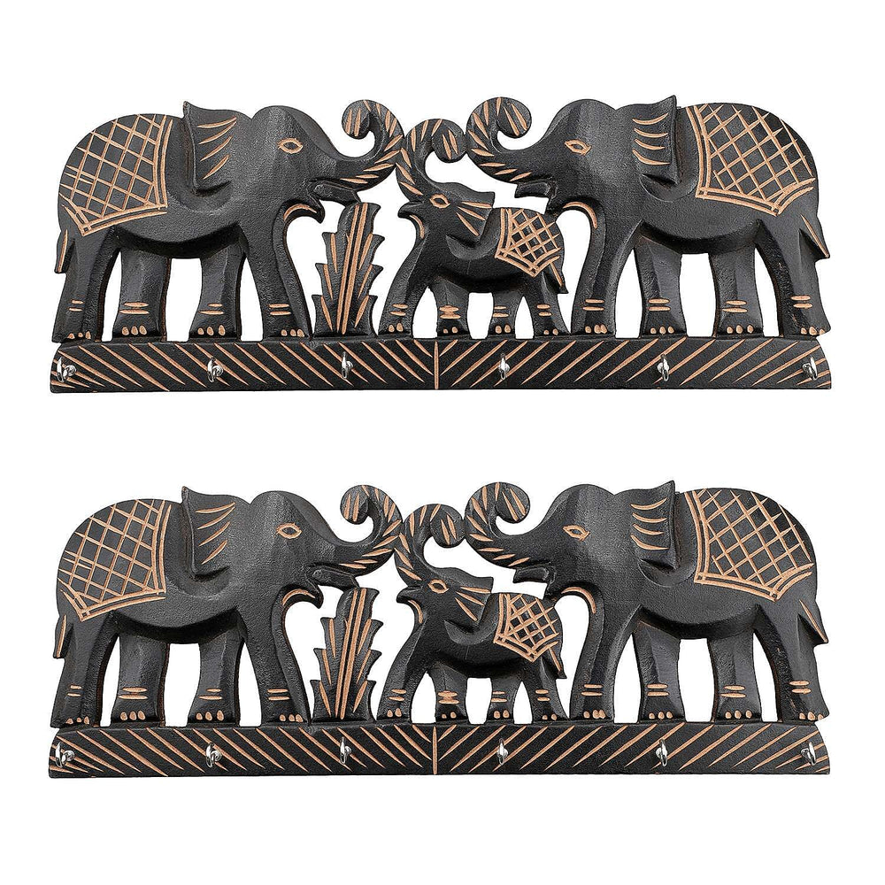 Boutique Collection - Set of 2 Carved Wooden Elephant Key Holders