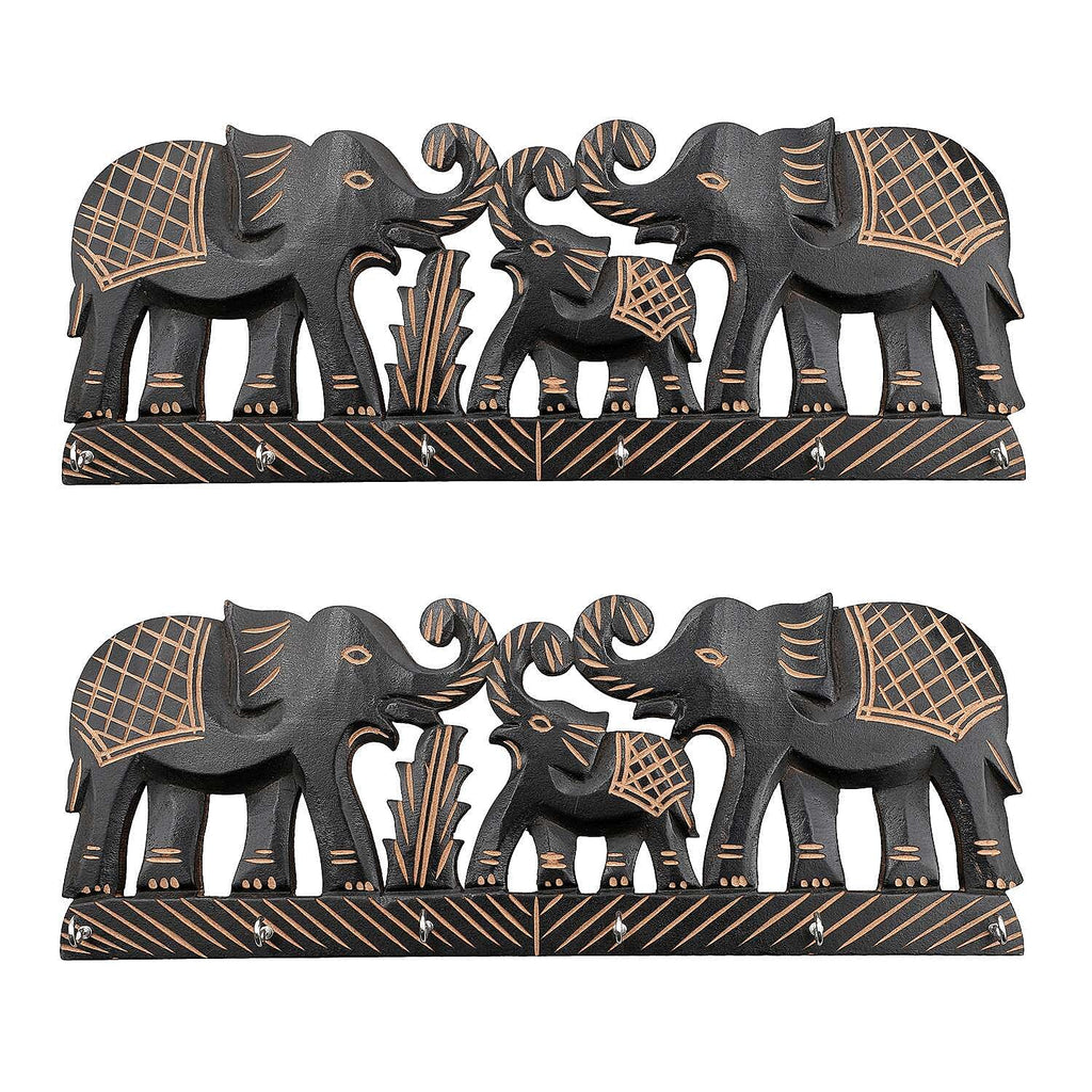 Boutique Collection - Set of 2 Carved Wooden Elephant Key Holders