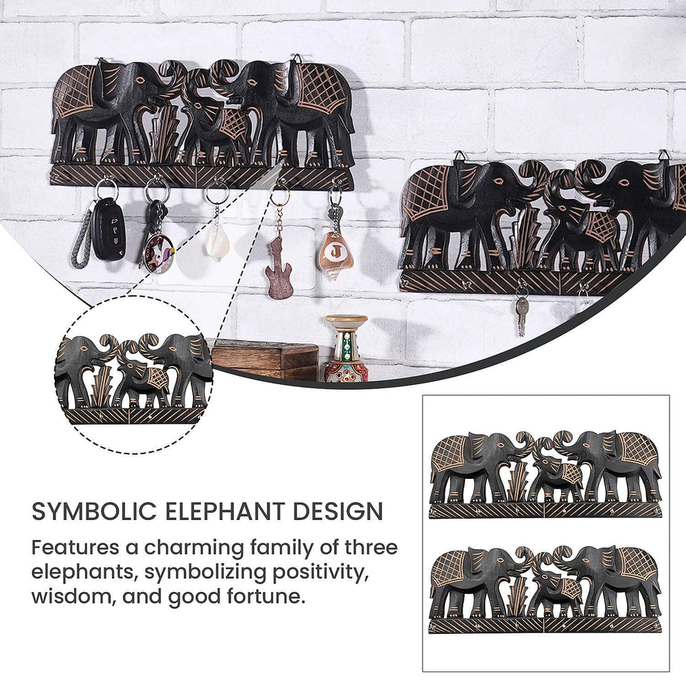 Boutique Collection - Set of 2 Carved Wooden Elephant Key Holders
