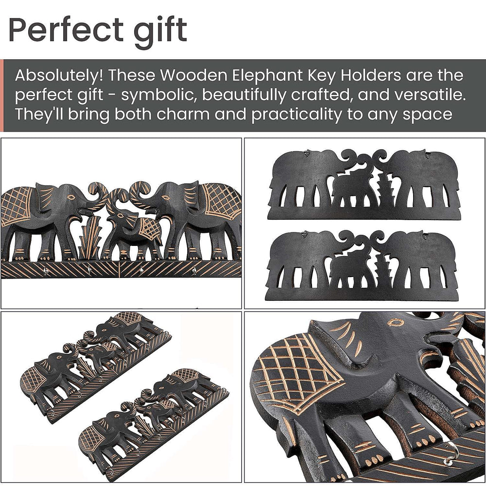 Boutique Collection - Set of 2 Carved Wooden Elephant Key Holders