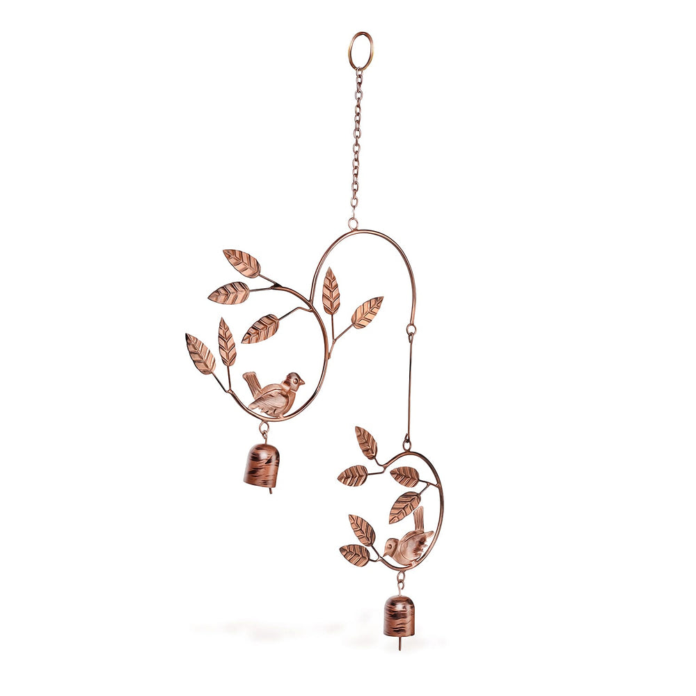 Handmade Hanging Leaves with Sparrows Iron Wind Chime (46 cm) - Golden