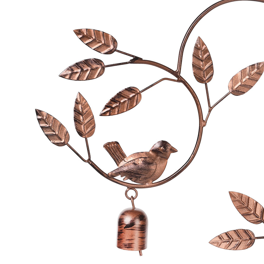 Handmade Hanging Leaves with Sparrows Iron Wind Chime (46 cm) - Golden