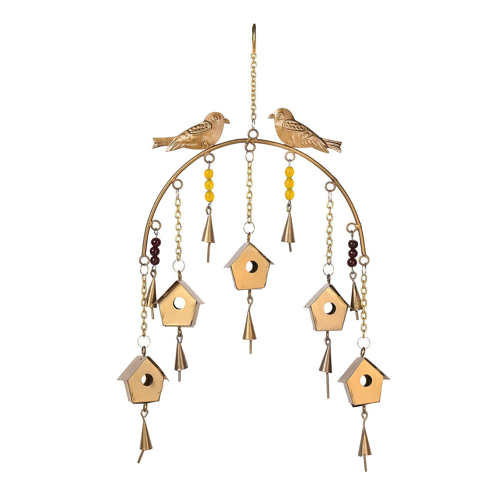 Handmade Hanging Bird House Iron Wind Chime (45 cm) - Golden