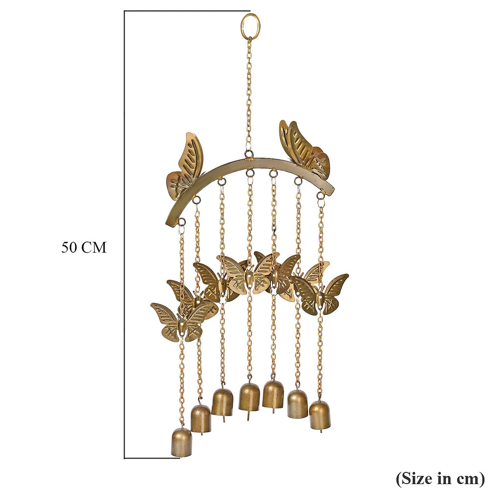 Handmade Iron Butterfly With Bells Wind Chime (51 cm) - Golden