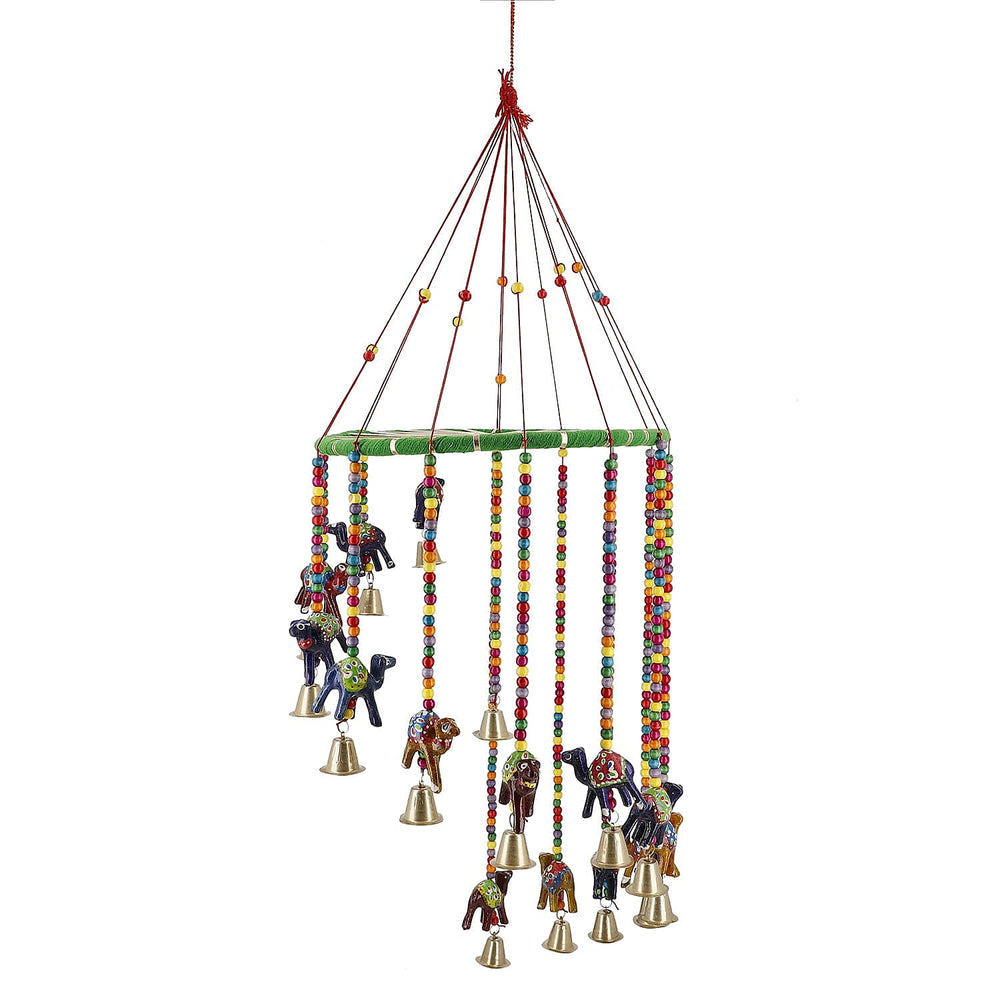 Hand Crafted Traditional Elephant Door Hanging with Bells - Beads