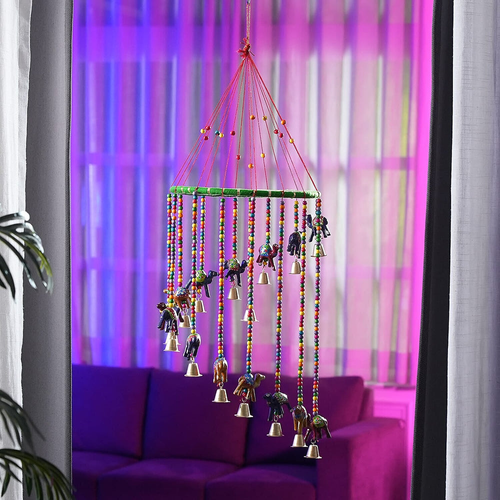 Hand Crafted Traditional Elephant Door Hanging with Bells - Beads
