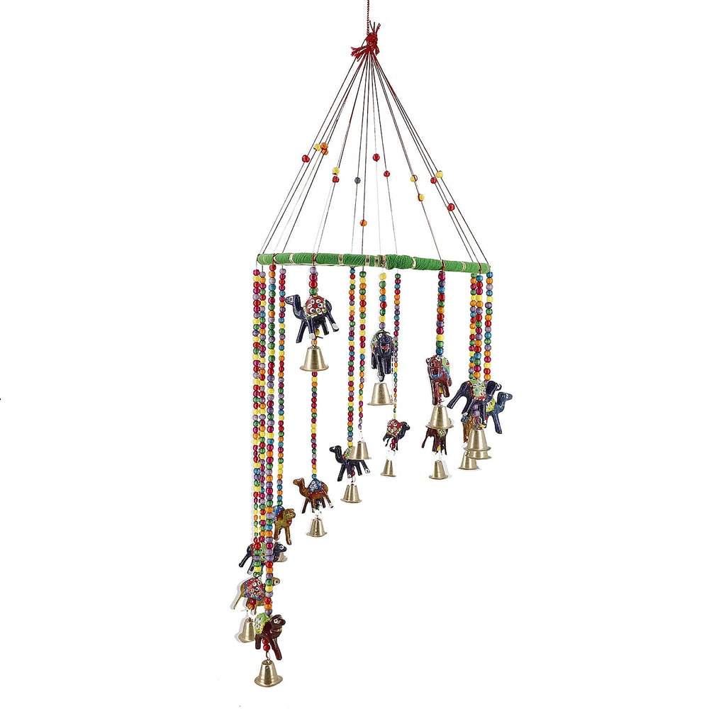 Hand Crafted Traditional Elephant Door Hanging with Bells - Beads