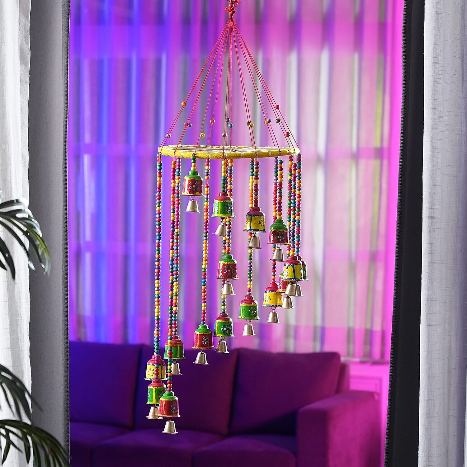 Hand Crafted Multi Color Singing Tibetian Bell Hanging with Bells - Beads