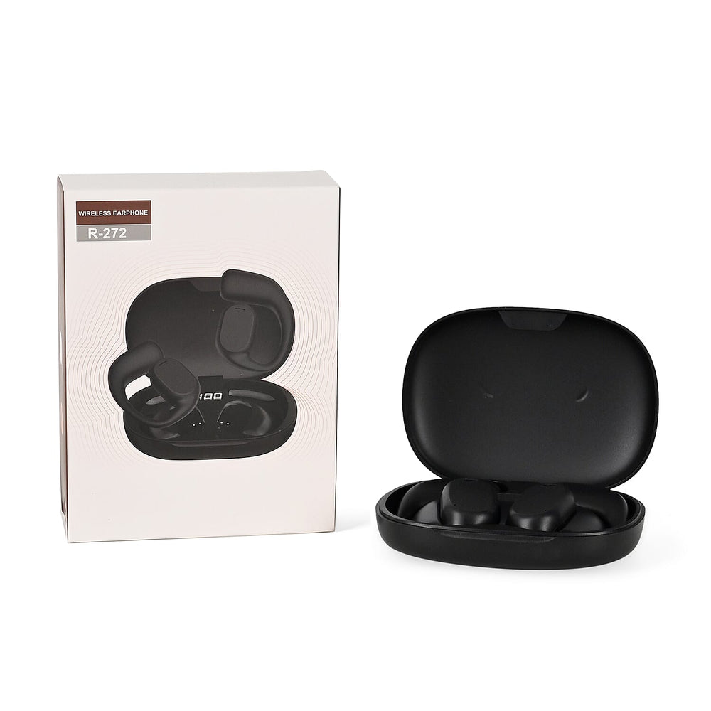 Bone Shape Wireless Earphone with Battery display and In-Ear Headphone (Size 6x1 cm) - Black