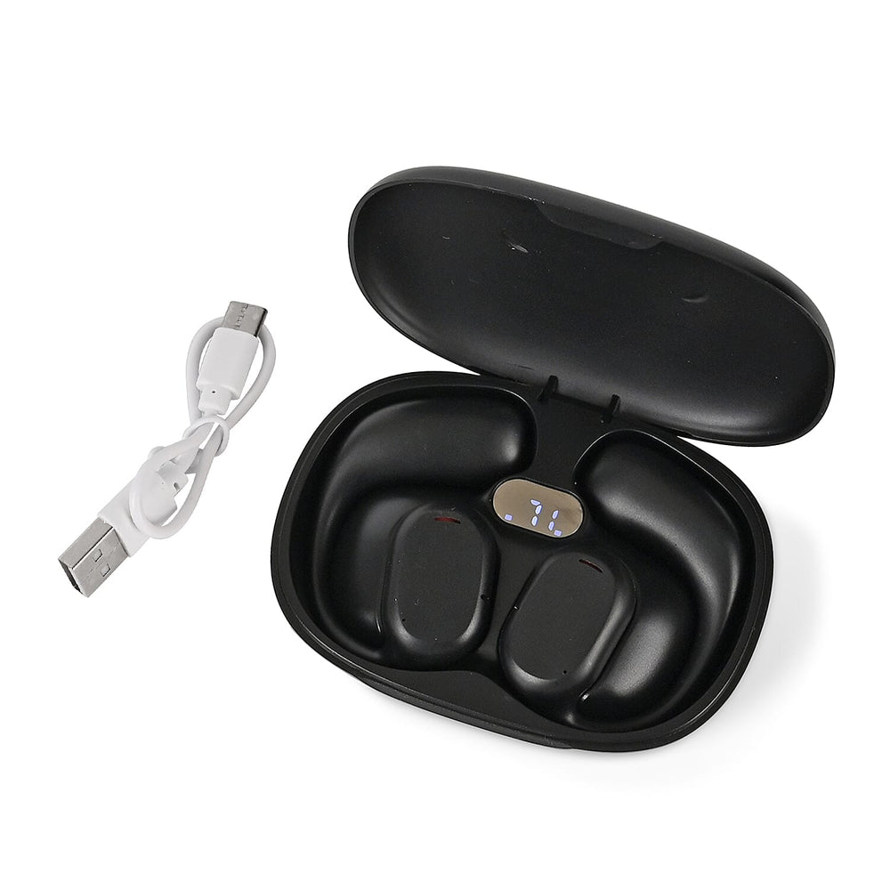 Bone Shape Wireless Earphone with Battery display and In-Ear Headphone (Size 6x1 cm) - Black
