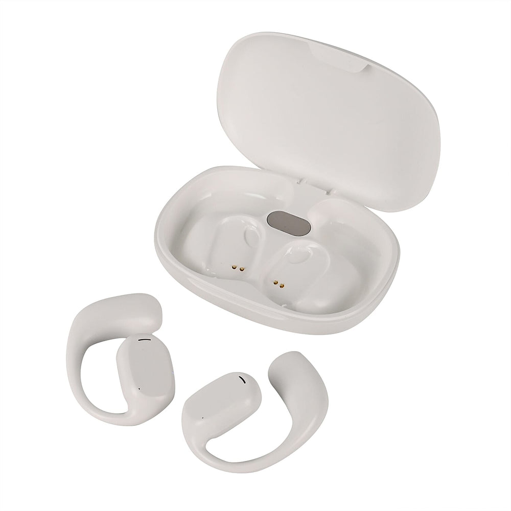 Bone Shape Wireless Earphone with Battery display and In-Ear Headphone- White