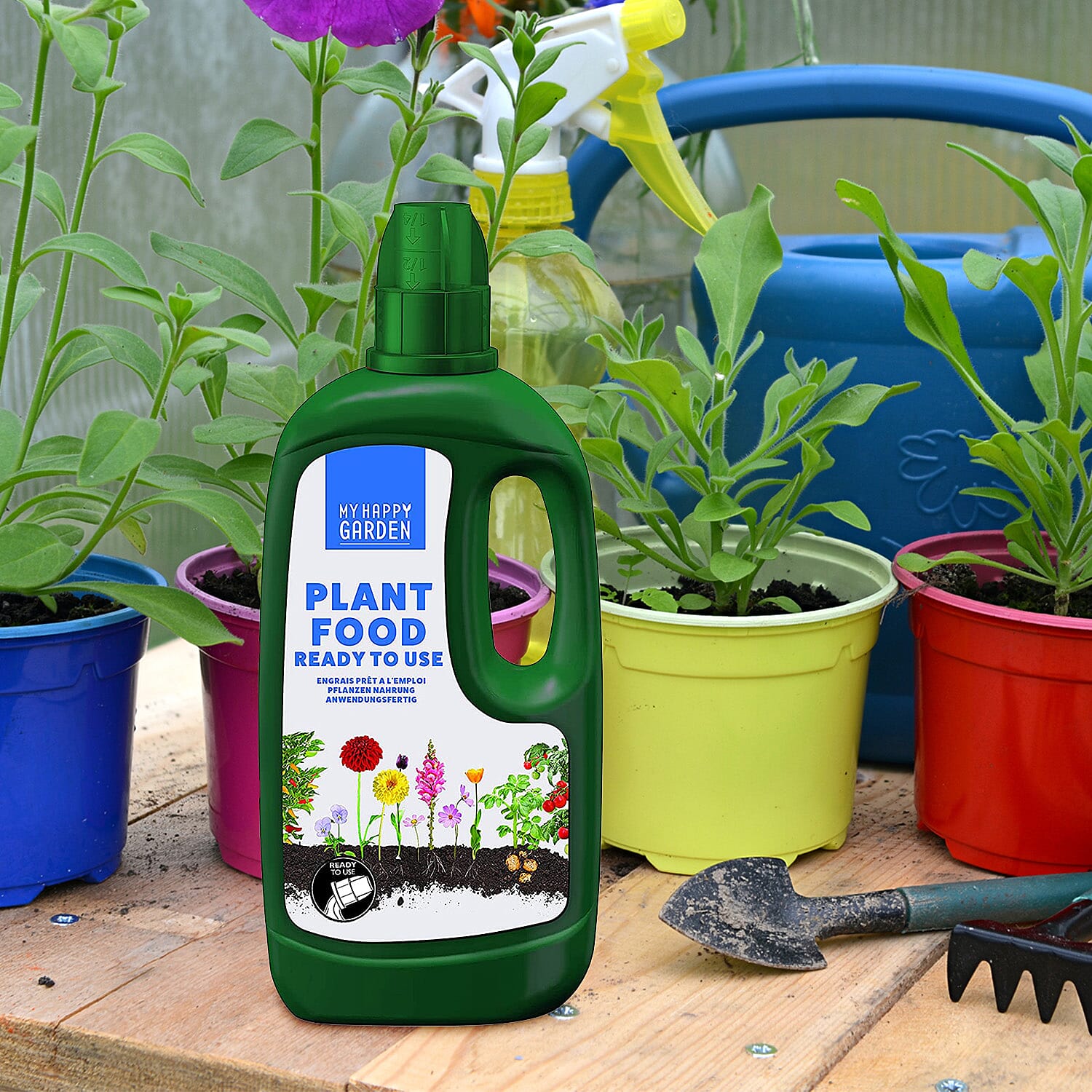 Happy Garden 7 Day Liquid Plant Food  - (1L Ready to Use) - Promotes Healthy Growth and Robust Blooms - Blend Of Nutrients. Nitrogen, Potassium, Phosphorus, Magnesium, Fertiliser