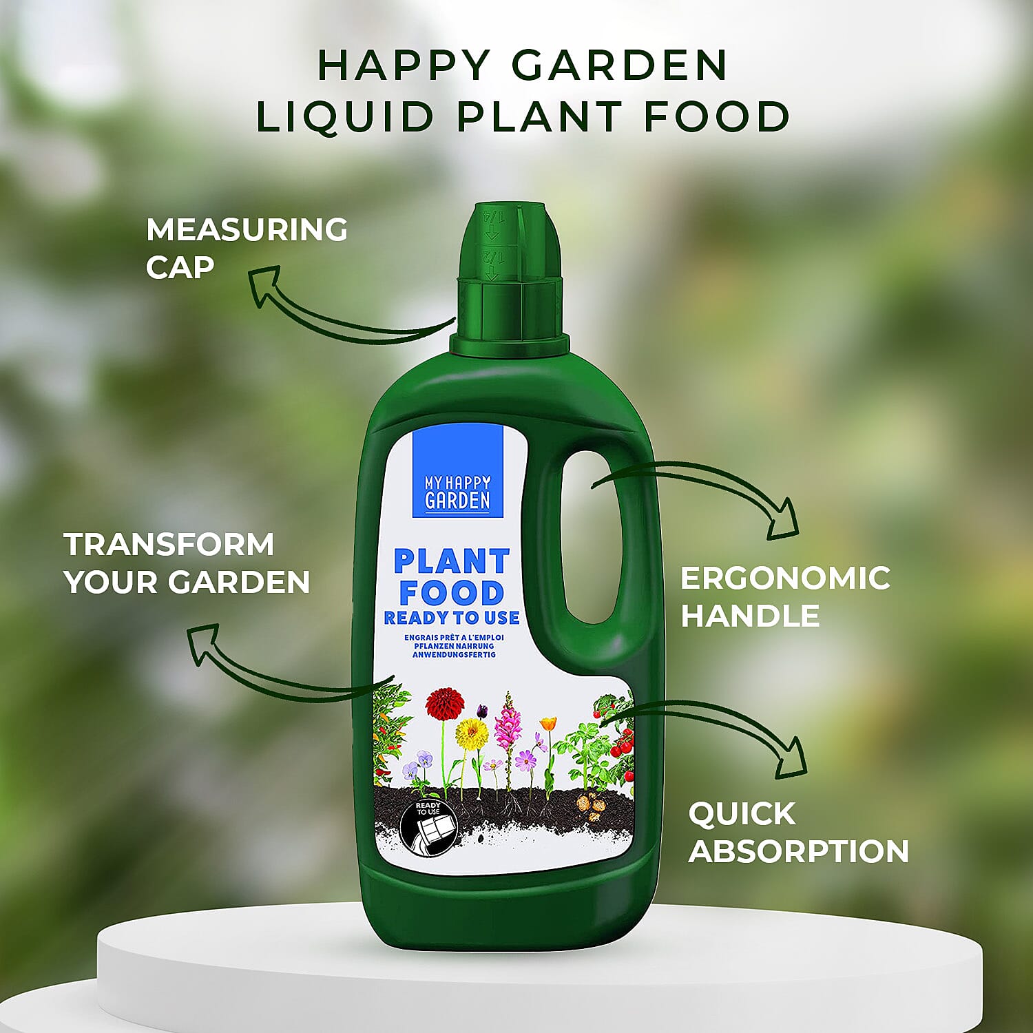 Happy Garden 7 Day Liquid Plant Food  - (1L Ready to Use) - Promotes Healthy Growth and Robust Blooms - Blend Of Nutrients. Nitrogen, Potassium, Phosphorus, Magnesium, Fertiliser