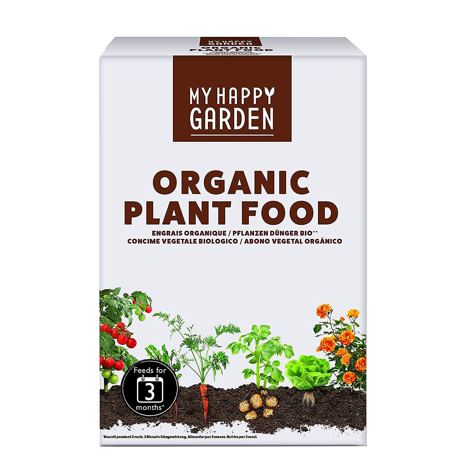 Happy Garden Plant food 1.5 KG Organic - 3 Month Feed. Super Charge Plants with a Healthy Blend Of Nutrients. Nitrogen, Potassium, Phosphorus, Magnesium, Fertiliser